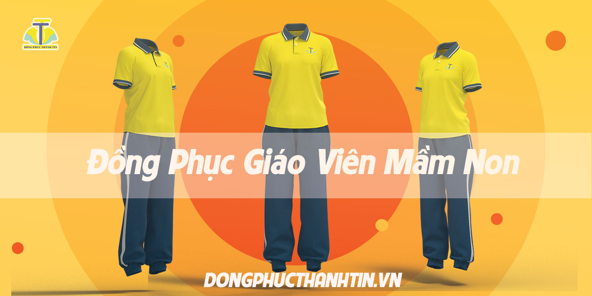 đồng phục mầm non - bộ giáo viên vàng - xanh