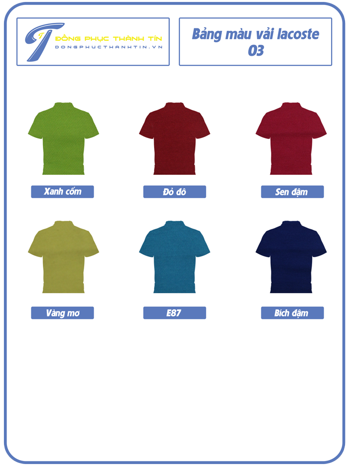 Bảng màu vải lacoste - đồng phục thành tín 03