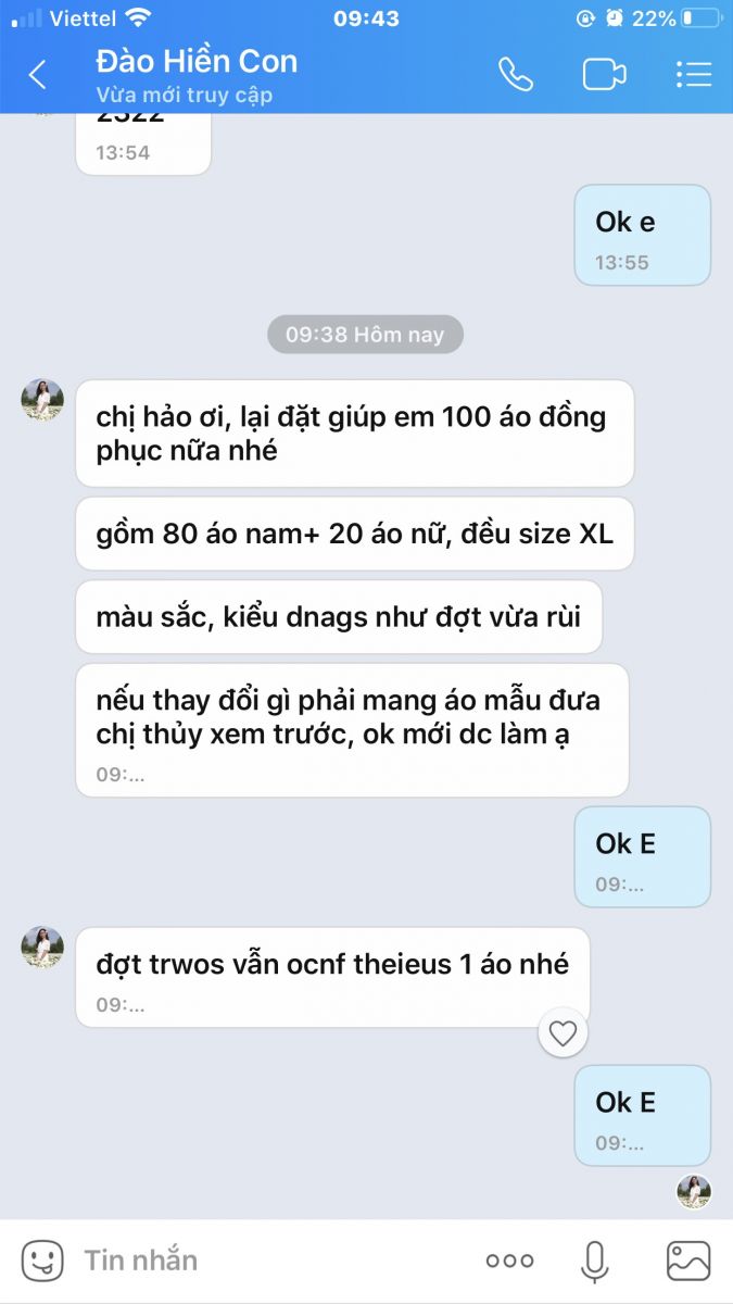 Feelback khách hàng đồng phục áo thun cho nhân viên